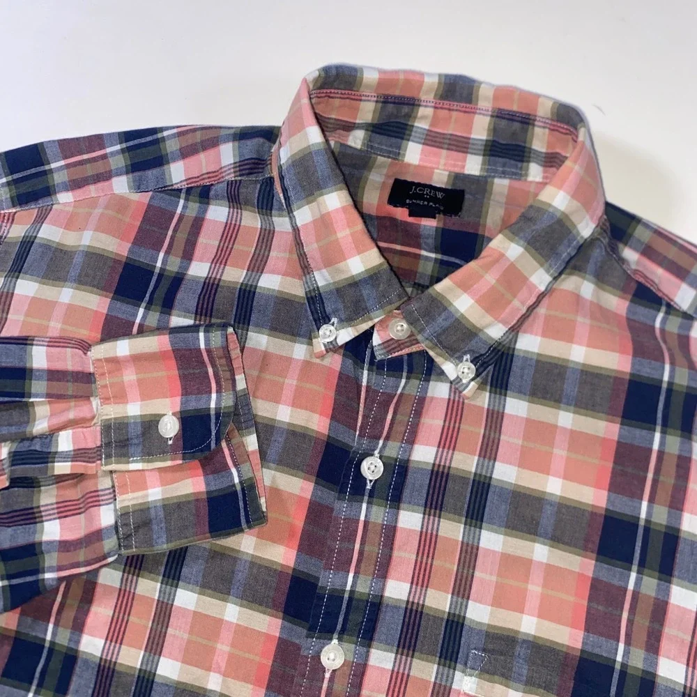 J.Crew Mens Summer Plaid Button Down Shirt Large Multicolor Cotton BB214